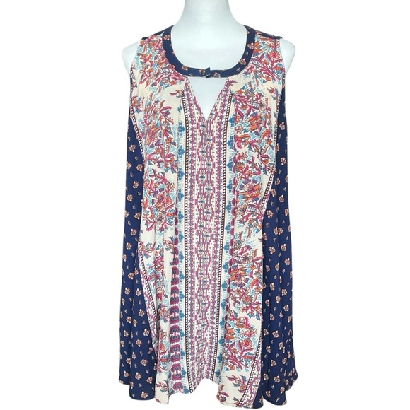 Jodifl Tunic Dress Blouse Size Small Blue Boho Scarf Print Trapeze Swing Top - Picture 1 of 8